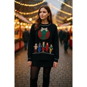 VTG Marisa Christina Classics Sweater S Black Knitted Holiday World's Children